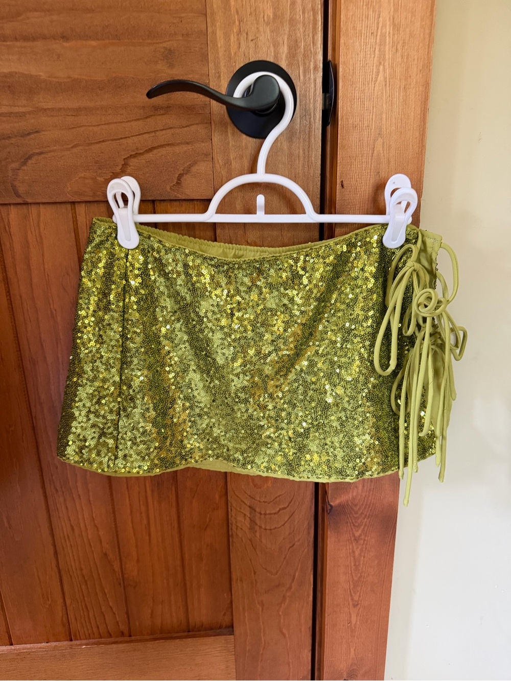 Sparkly Lime Sequin Mini Skirt with Side Lace-Up